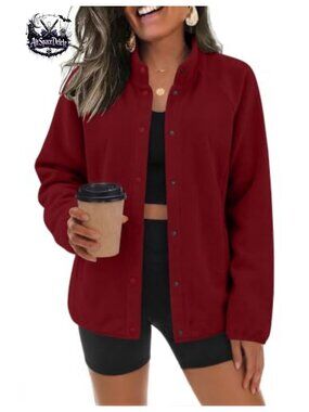 Fleece Jacket Women Button Down Winter Coat with Pockets